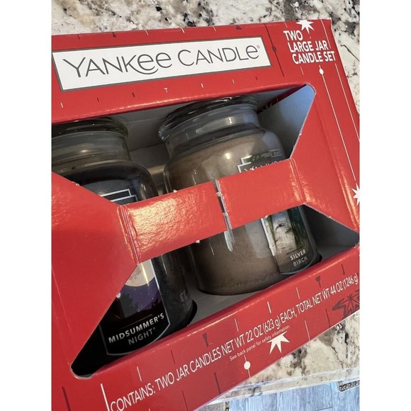 New Yankee Candle Two Jar Gift Set 22 Oz Ea Silver Birch Midsummer Night Retired - Picture 1 of 5